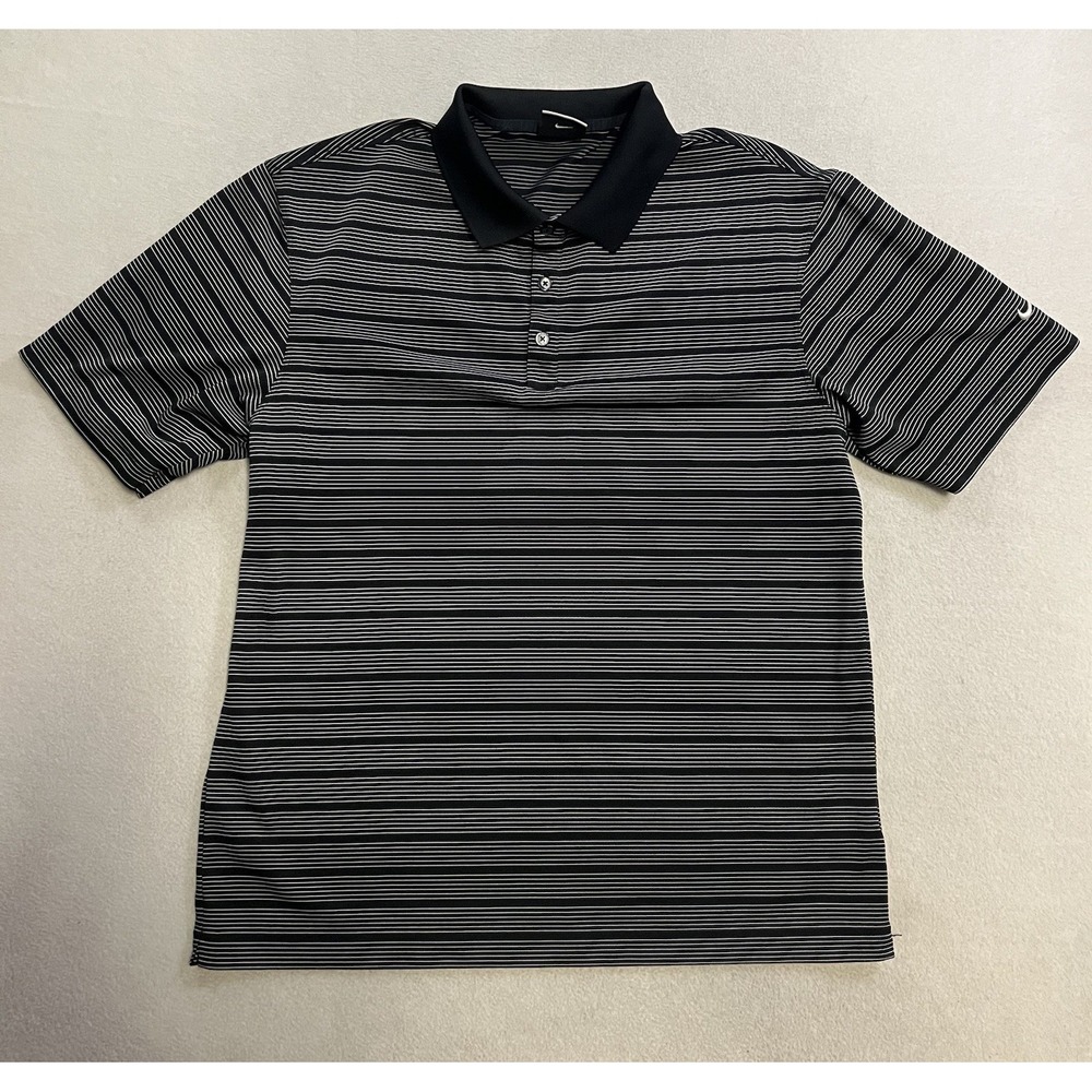 Nike Golf Polo Shirt Men's Medium Black Striped Dri Fit Short Sleeve 274038-010